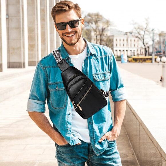 Crossbody Bags & Men - Black Cross Body Purses With Adjustable :P - Picture 7 of 7